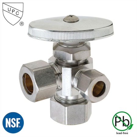 Thrifco Plumbing 5/8 Inch Comp x 1/2 Inch Slip Joint x 3/8 Inch Comp Multi Turn Brass Angle Stop 4405601